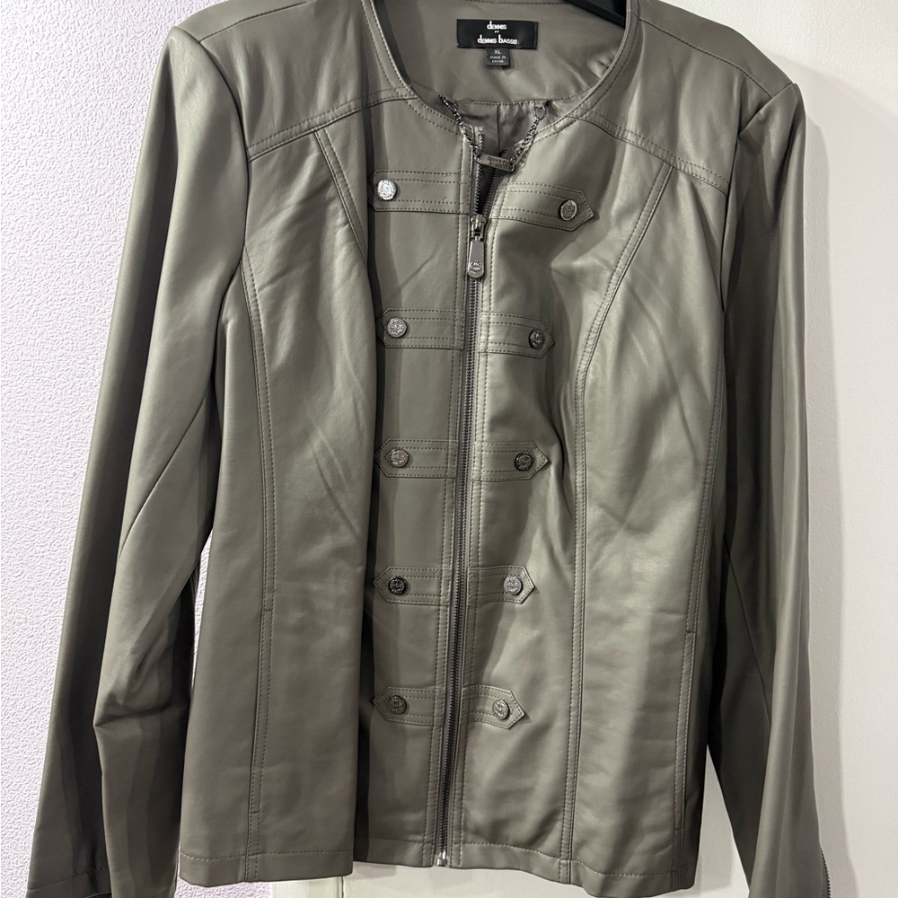Dennis Basso Khaki Leather Jacket